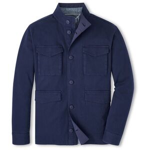 Peter Millar Stowe Reversible Wool Blend Cotton Navy Blue Safari Jacket